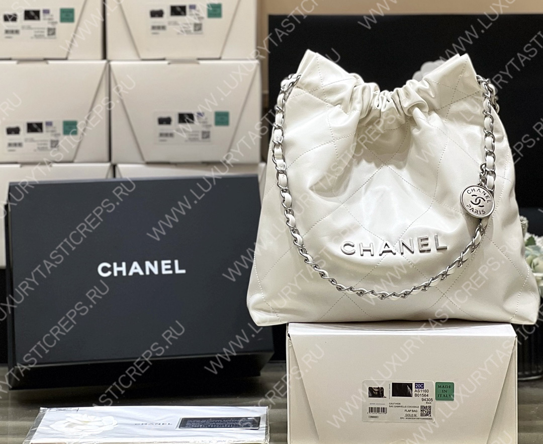 Ch*el 22 handbag white as3260