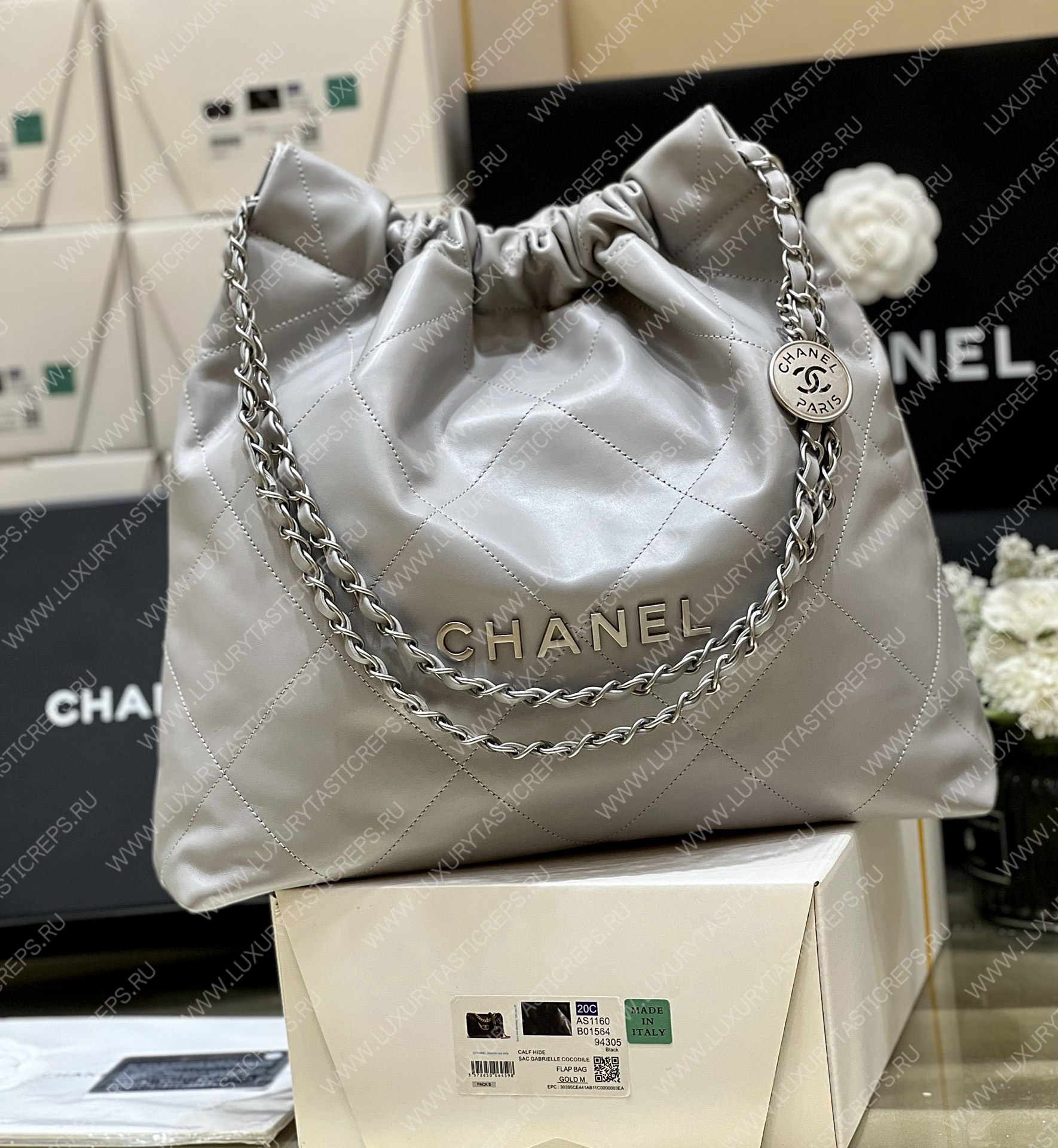 Ch*el 22 handbag grey as3261