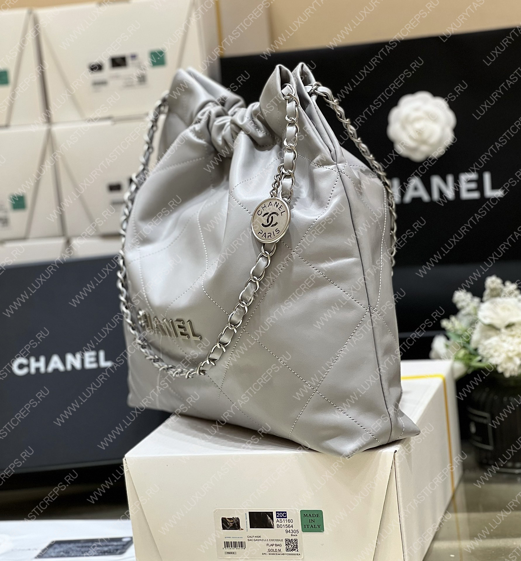 Ch*el 22 handbag grey as3261