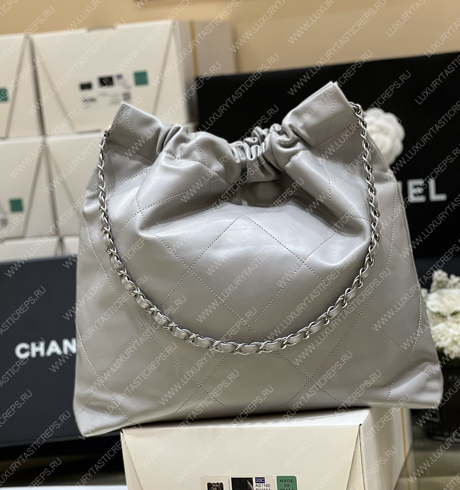 Ch*el 22 handbag grey as3261