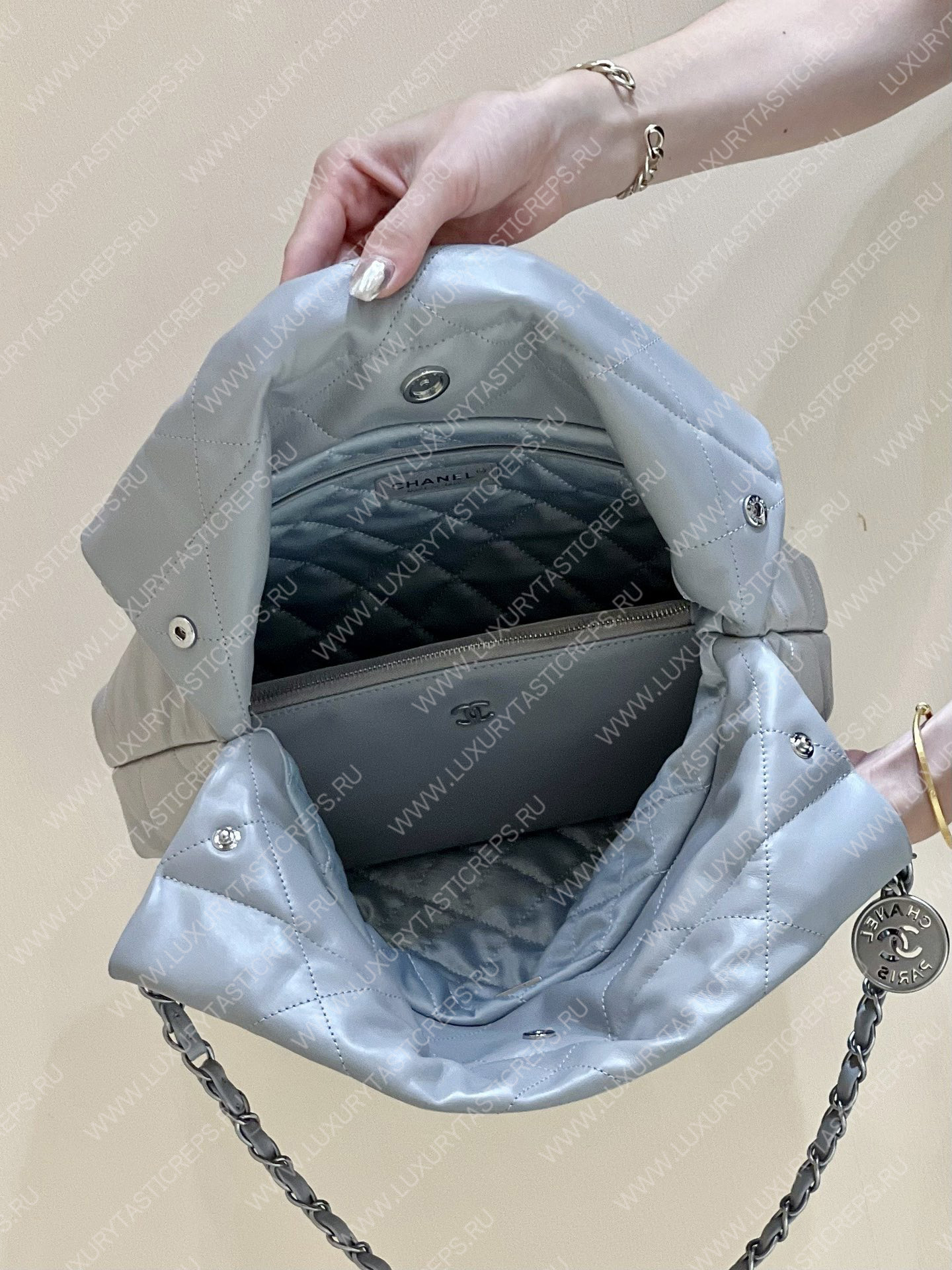 Ch*el 22 handbag powder blue as3260