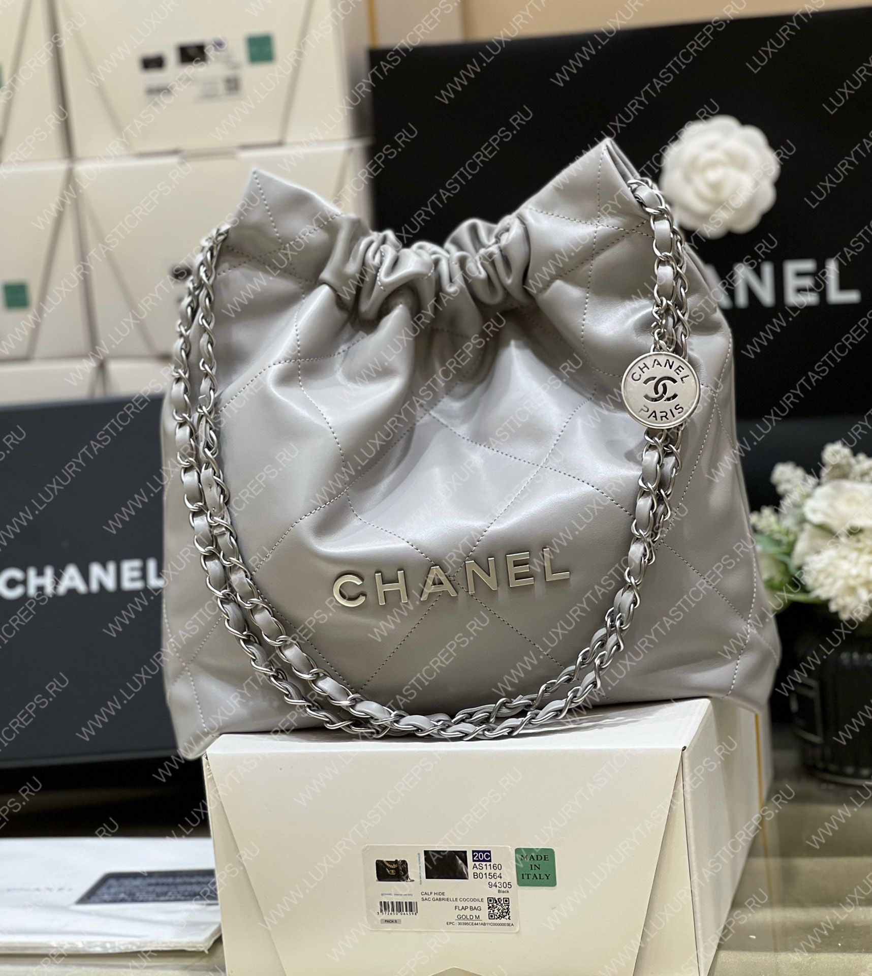 Ch*el 22 handbag grey as3260