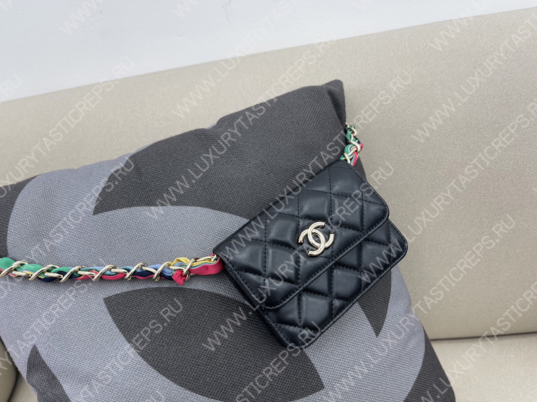 Ch*el ribbon belt bag black ap2054