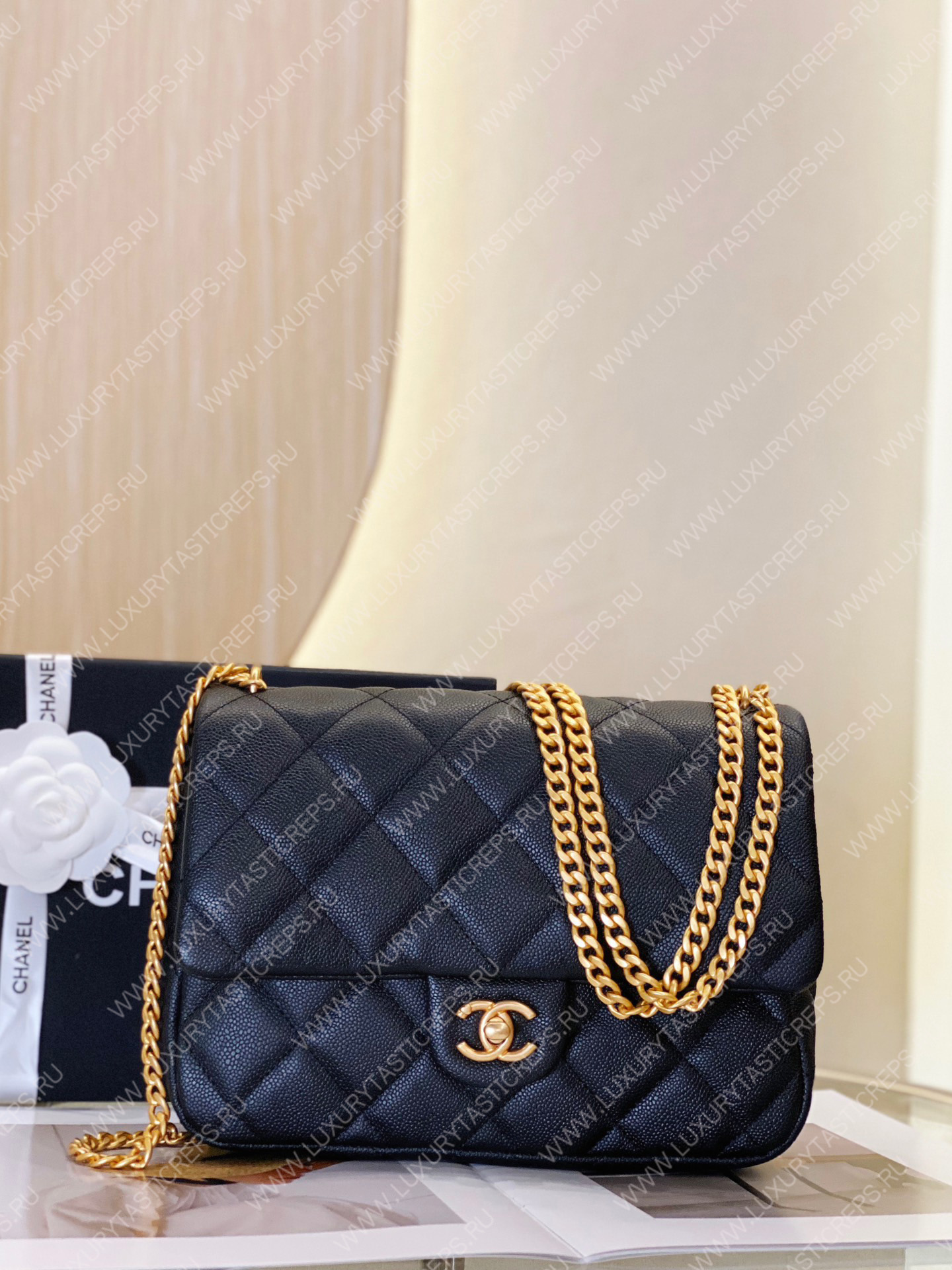 Ch*el mini flap bag navy blue as3757