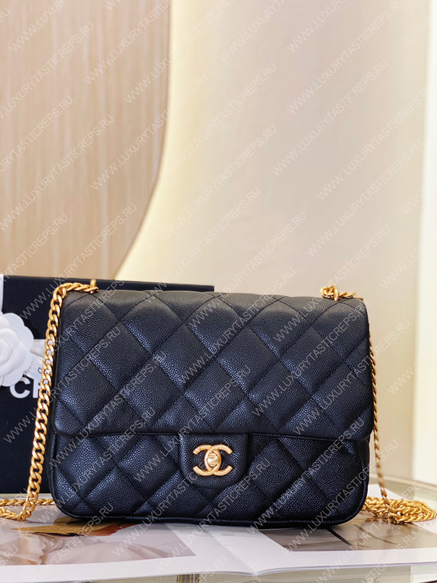 Ch*el mini flap bag navy blue as3757