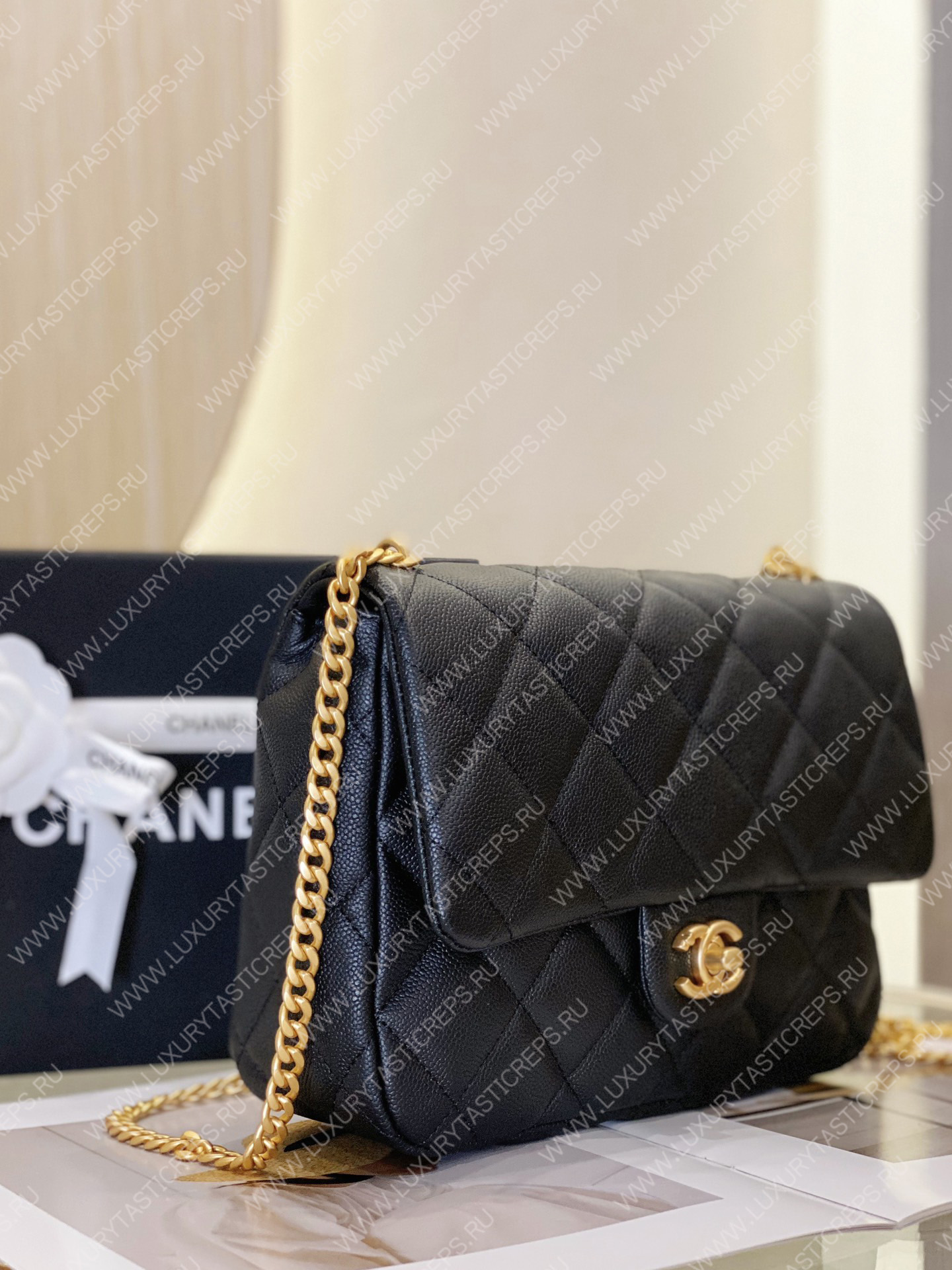 Ch*el mini flap bag navy blue as3757