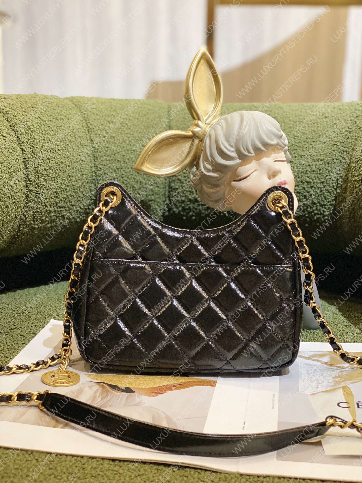 Ch*el small hobo bag black as3710