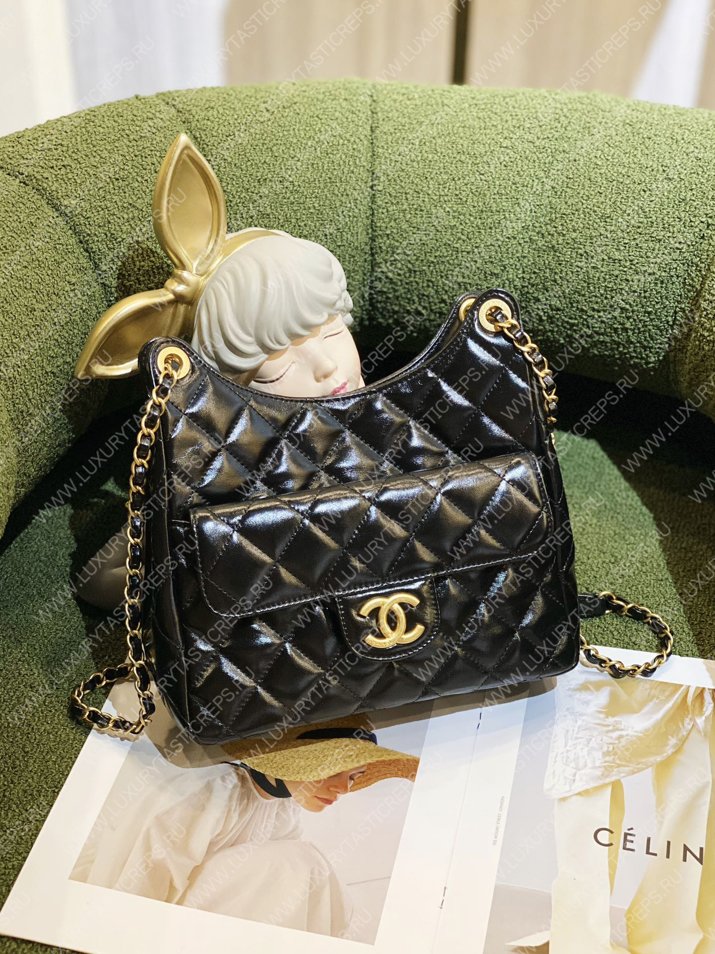 Ch*el hobo handbag black as3710