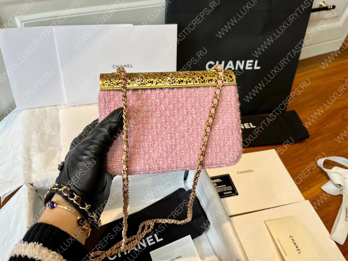Ch*el mini evening bag light pink as3526