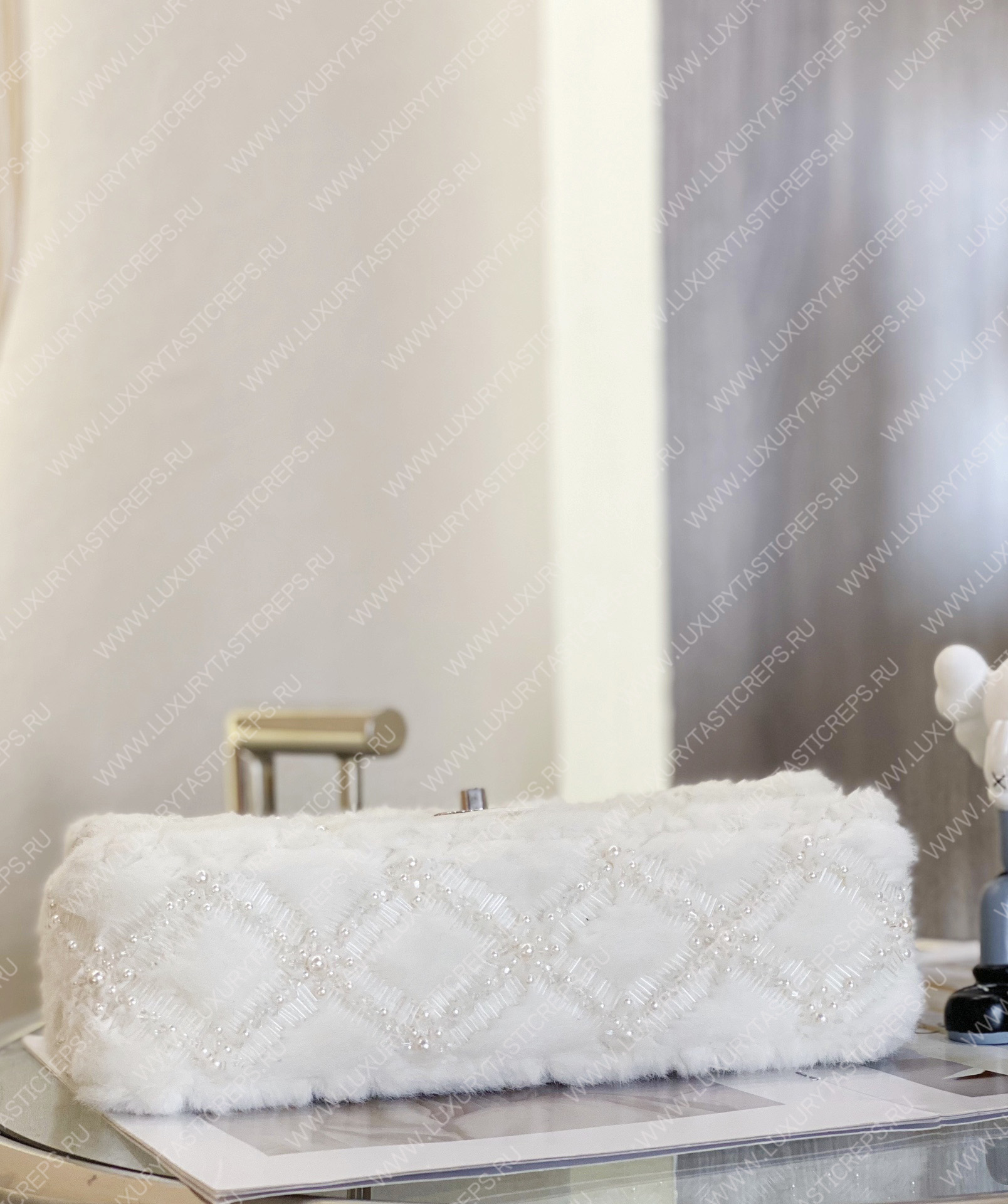 Ch*el classic pearl embellished handbag white a01112