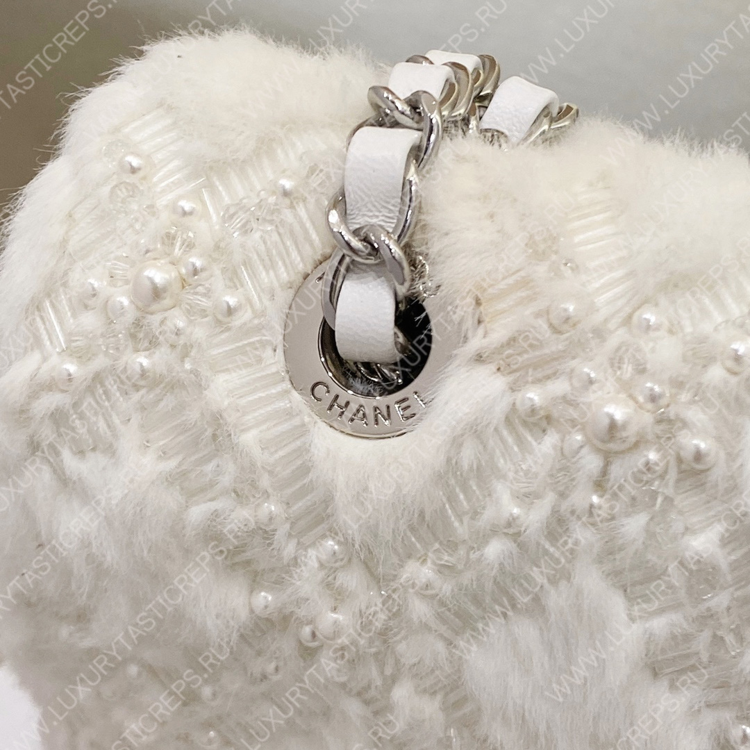 Ch*el classic pearl embellished handbag white a01112