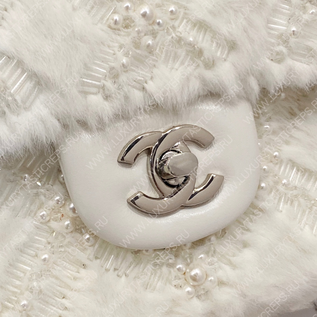 Ch*el classic pearl embellished handbag white a01112