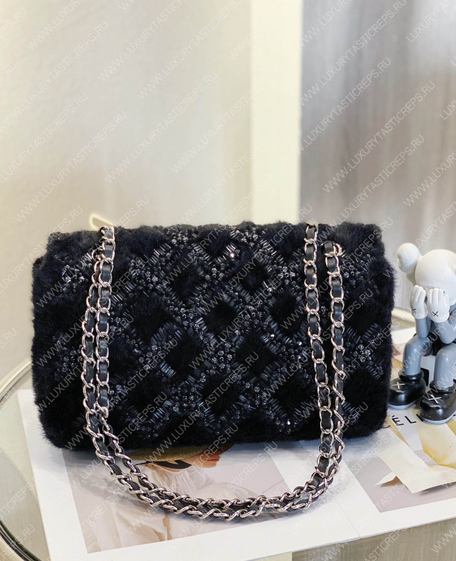 Ch*el classic pearl embellished handbag black a01112