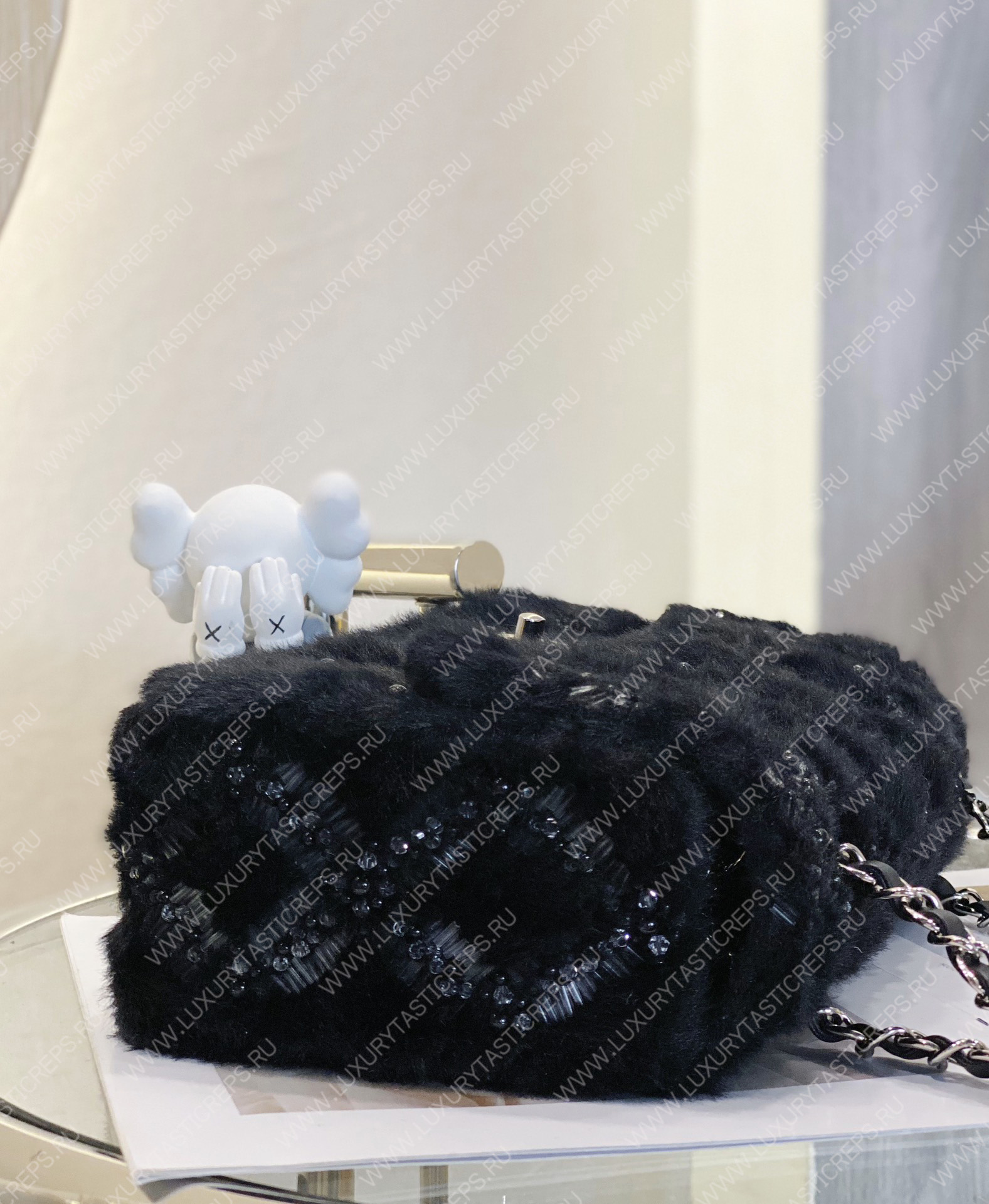 Ch*el classic pearl embellished handbag black a01112