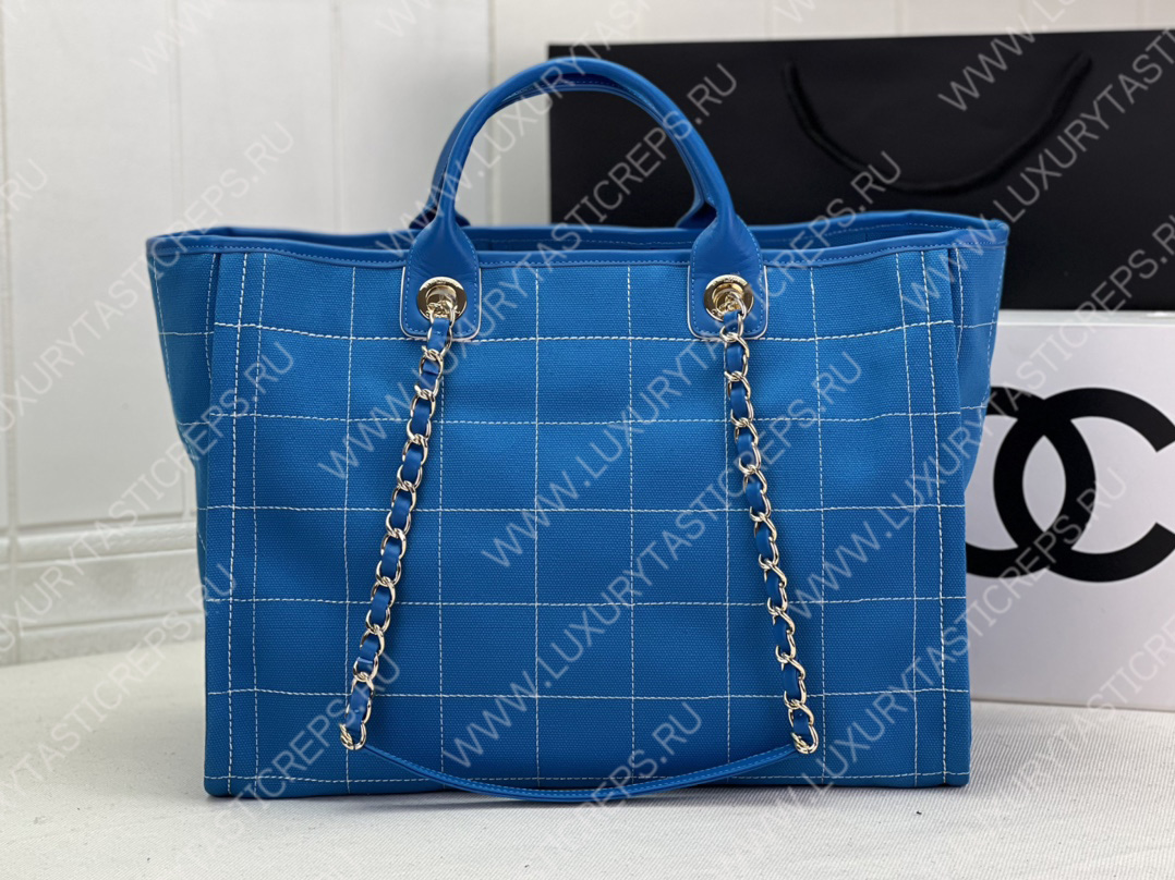 Ch*el maxi shopping bag blue & white a93786