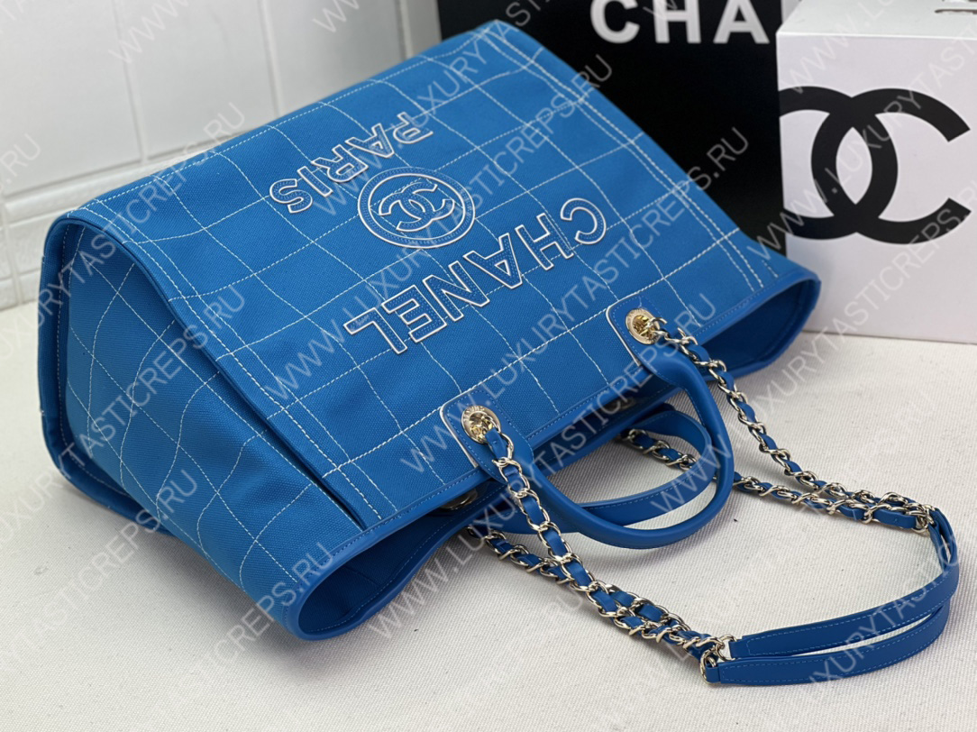 Ch*el maxi shopping bag blue & white a93786