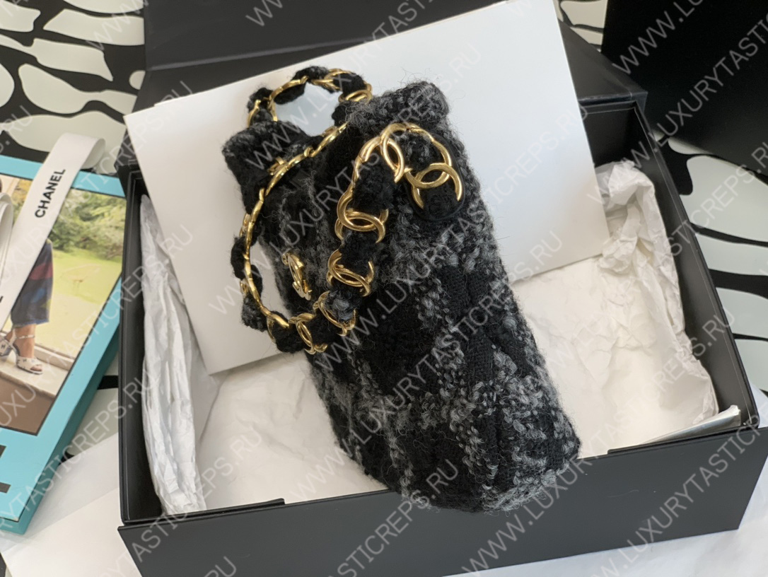 Ch*el maxi small hobo bag black & gray as3564