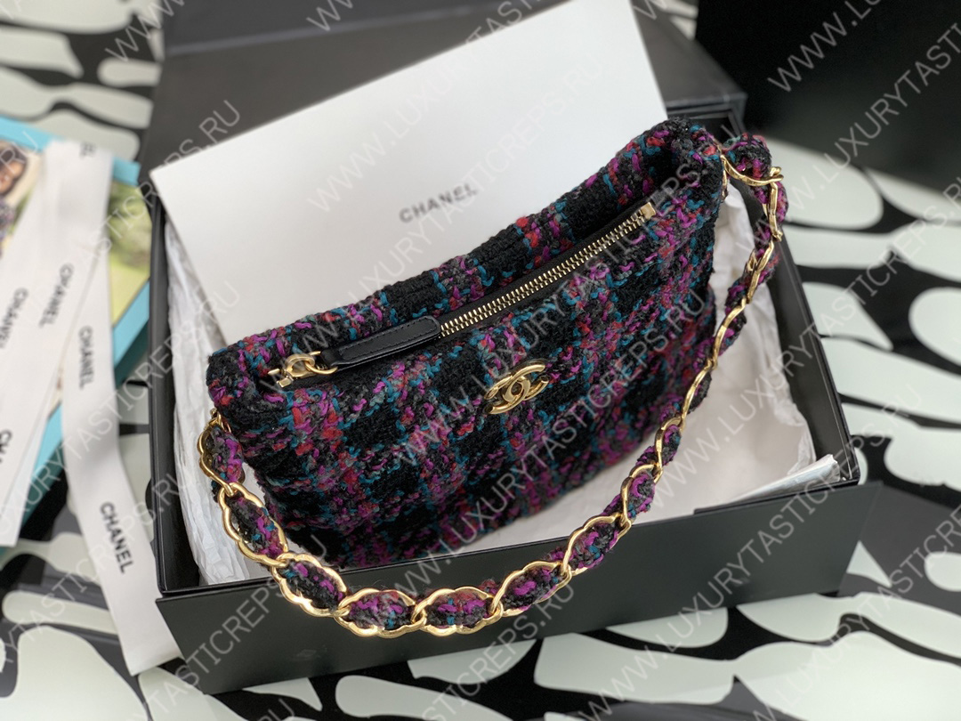 Ch*el small maxi hobo bag black purple green & red as3632