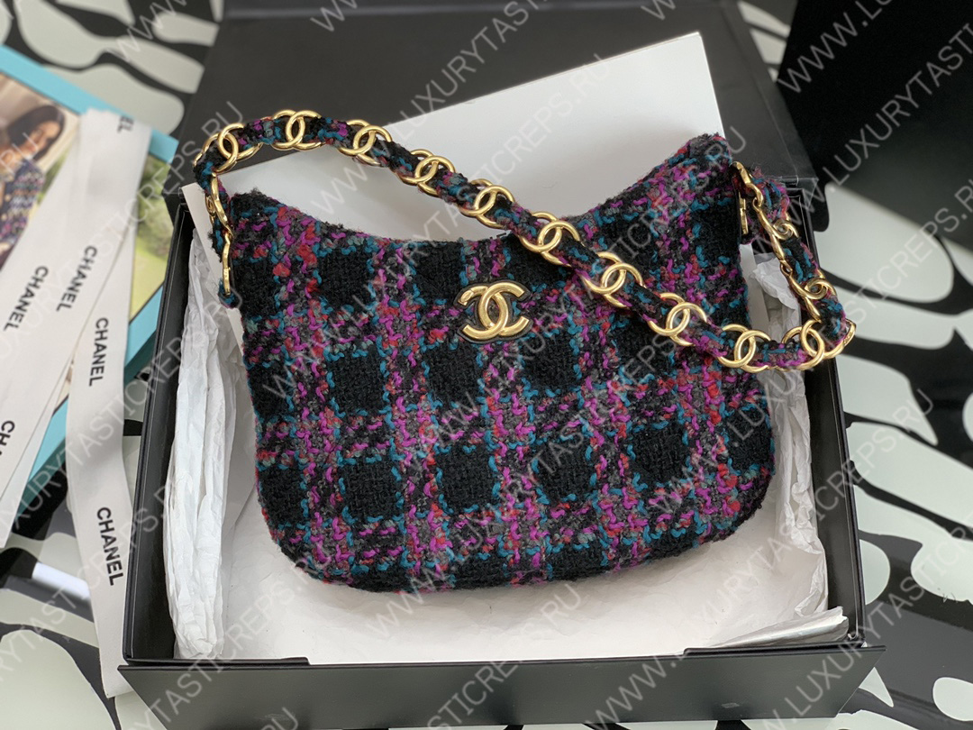 Ch*el small maxi hobo bag black purple green & red as3632