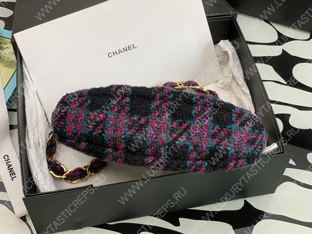 Ch*el small maxi hobo bag black purple green & red as3632