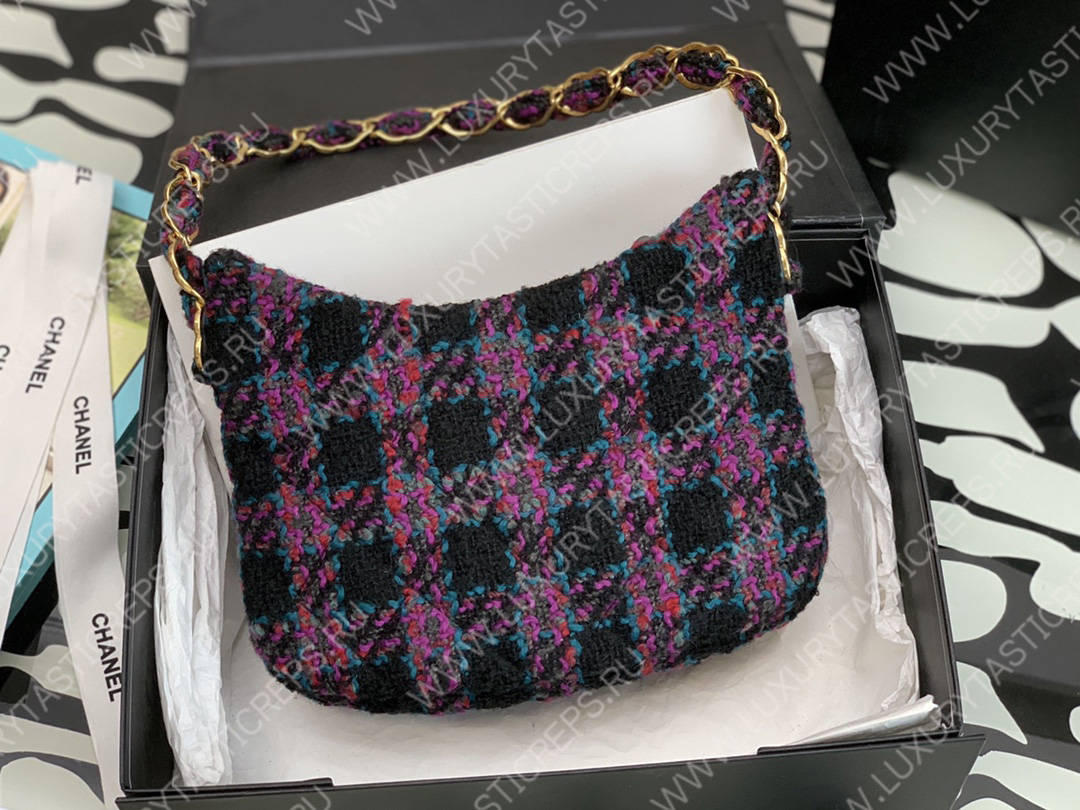 Ch*el small maxi hobo bag black purple green & red as3632