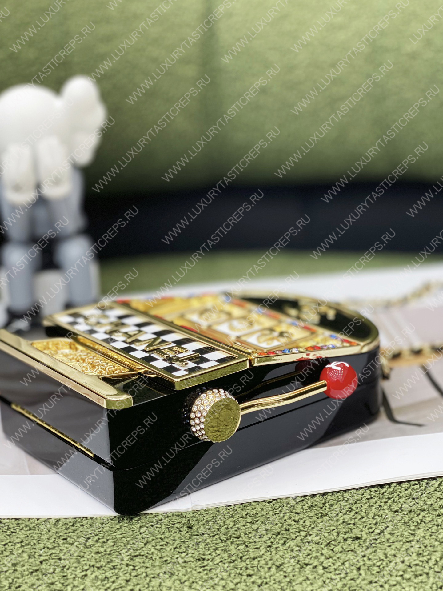 Ch*el slot machine minaudiere bag black gold white & red as3715