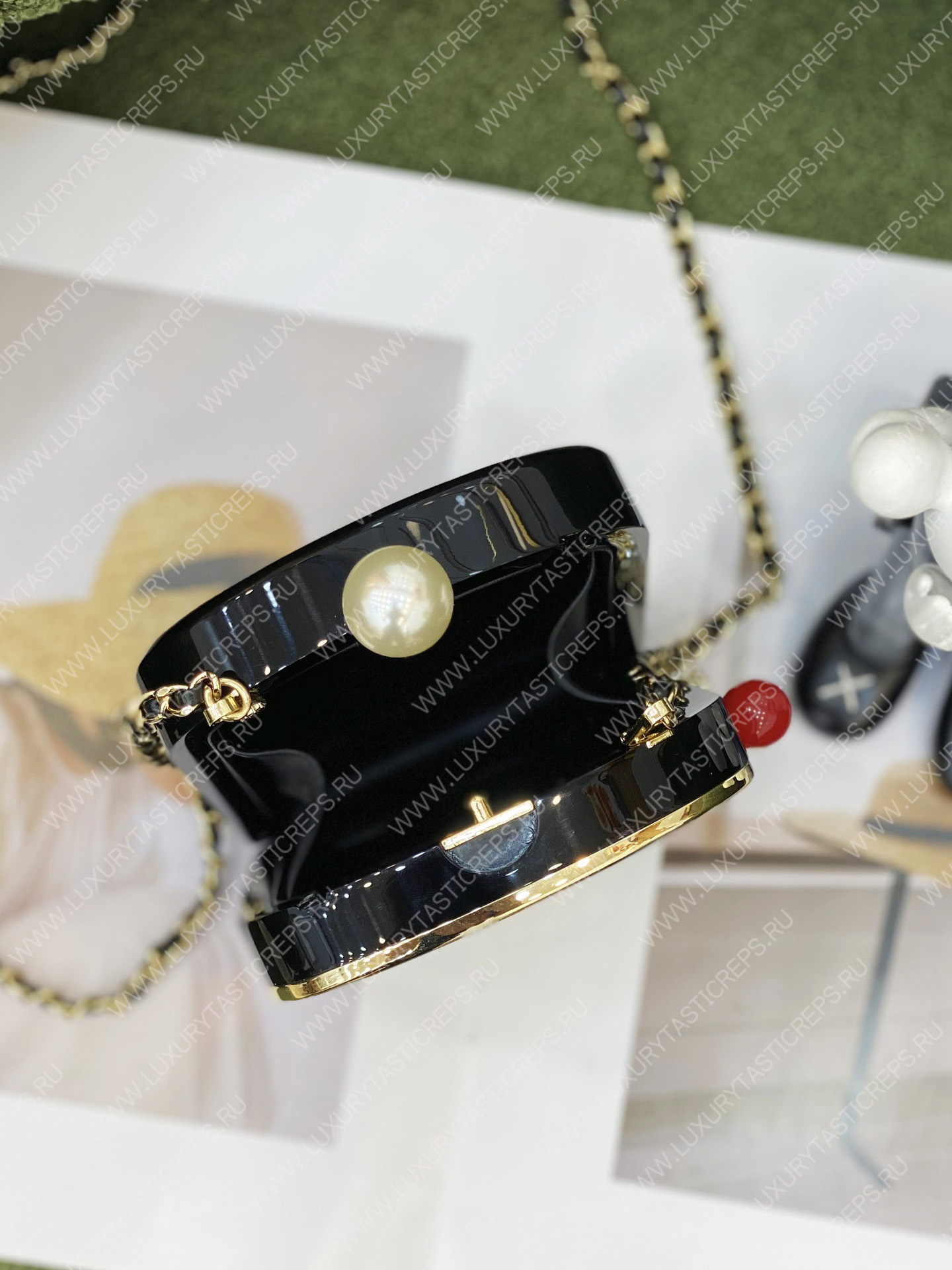 Ch*el slot machine minaudiere bag black gold white & red as3715