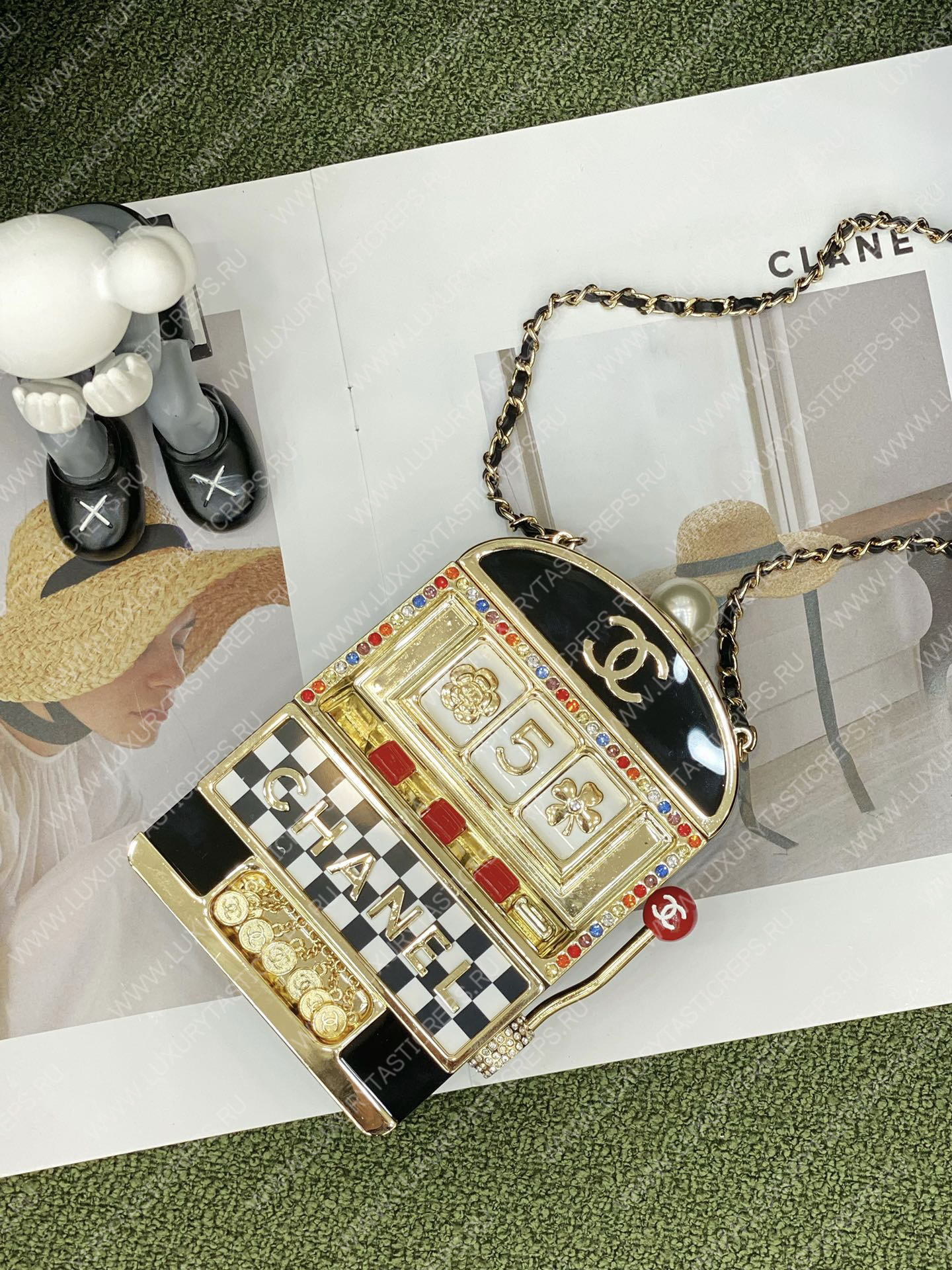 Ch*el slot machine minaudiere bag black gold white & red as3715