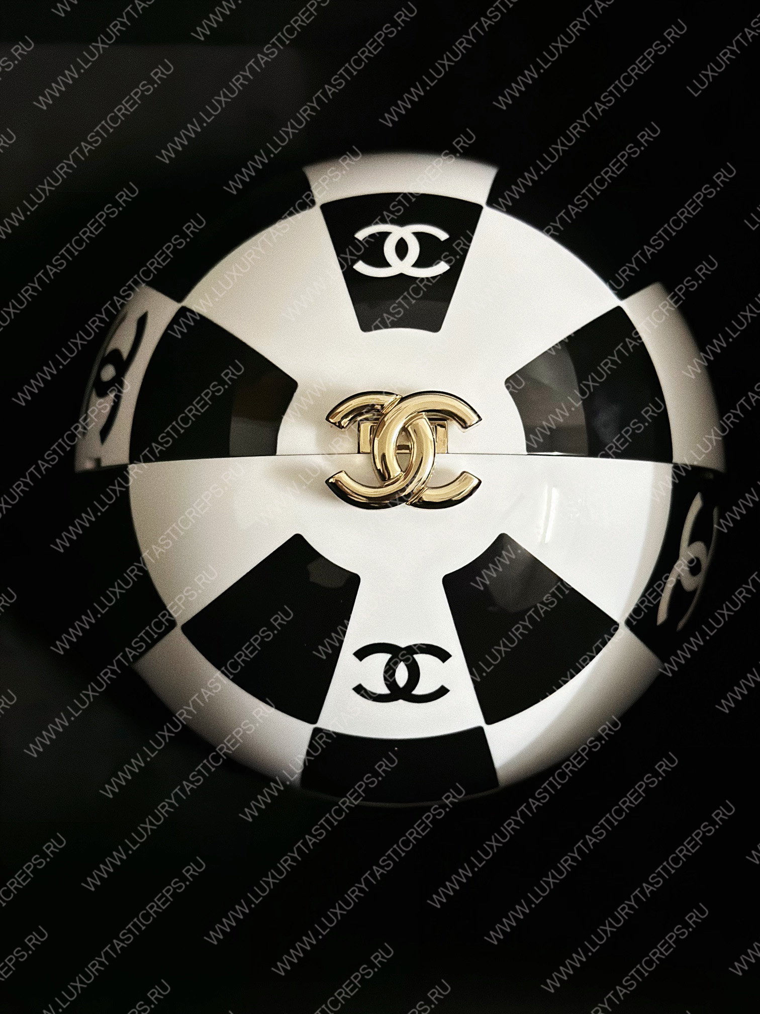 Ch*el sphere minaudiere bag black & white as3716