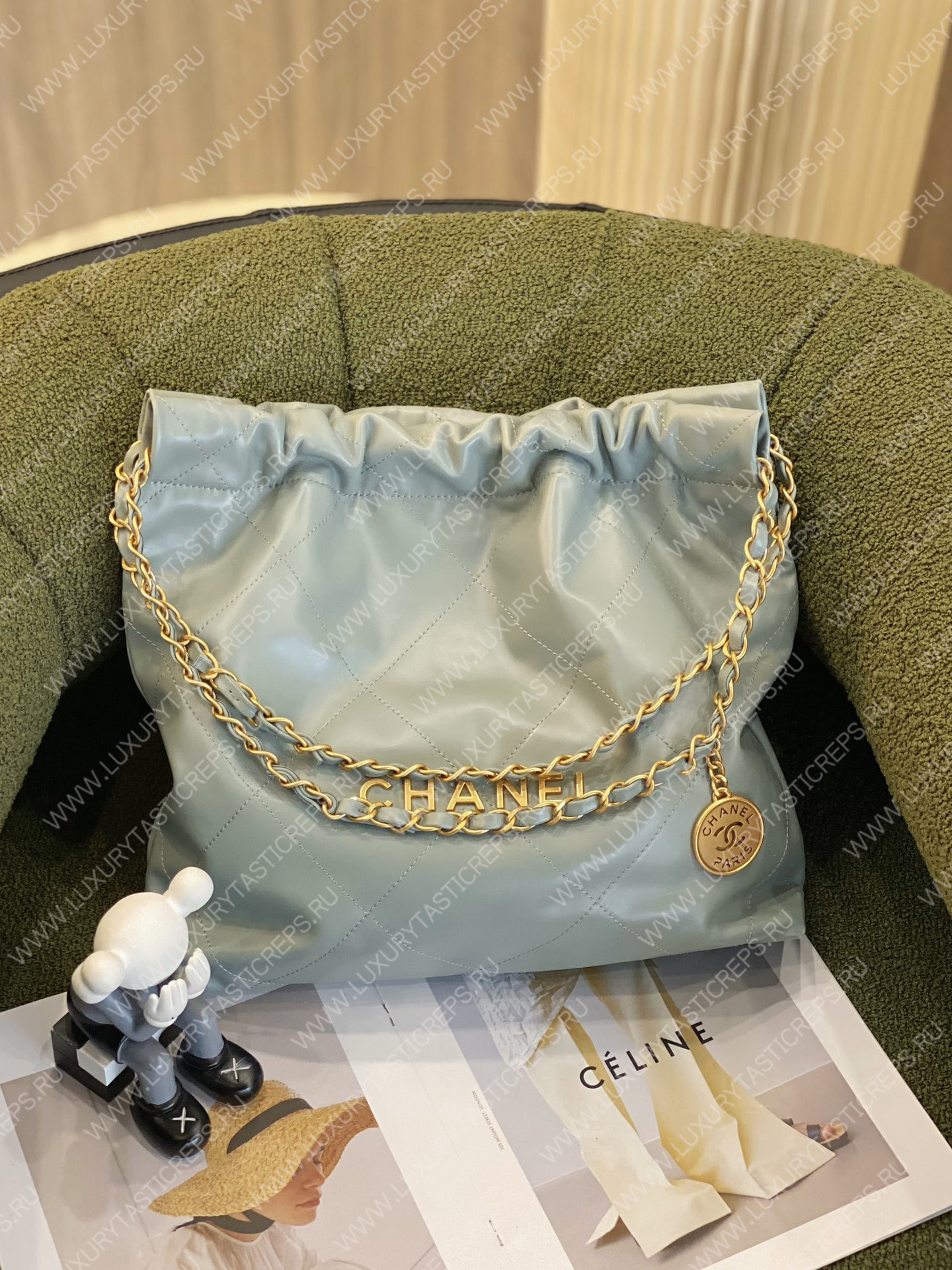 Ch*el 22 handbag light green as3261