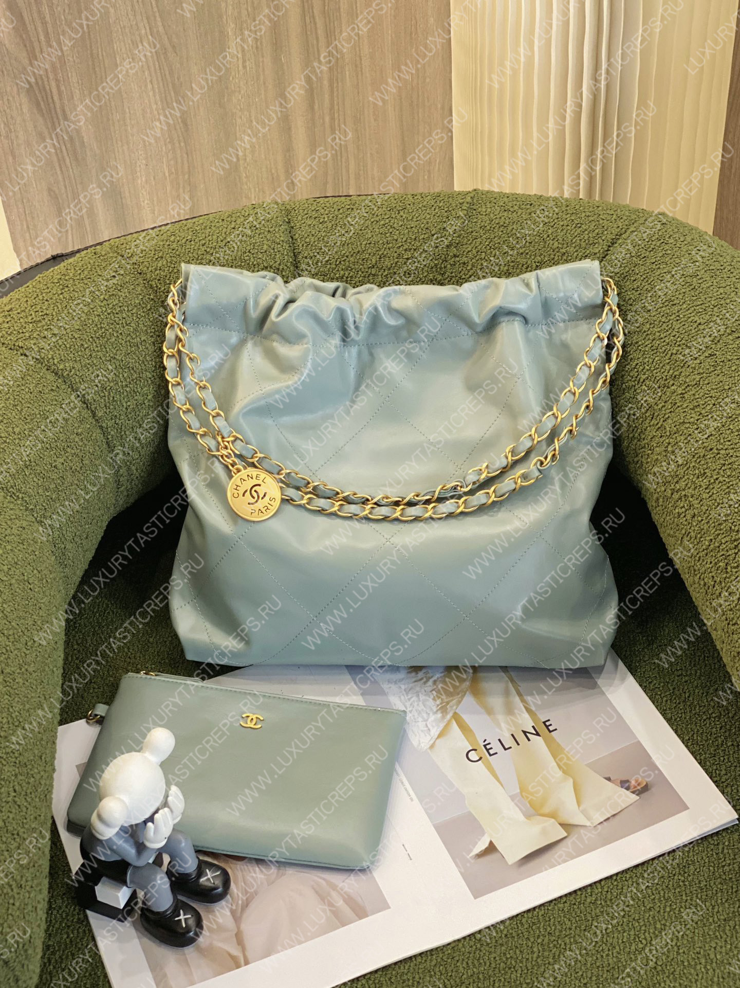 Ch*el 22 handbag light green as3261