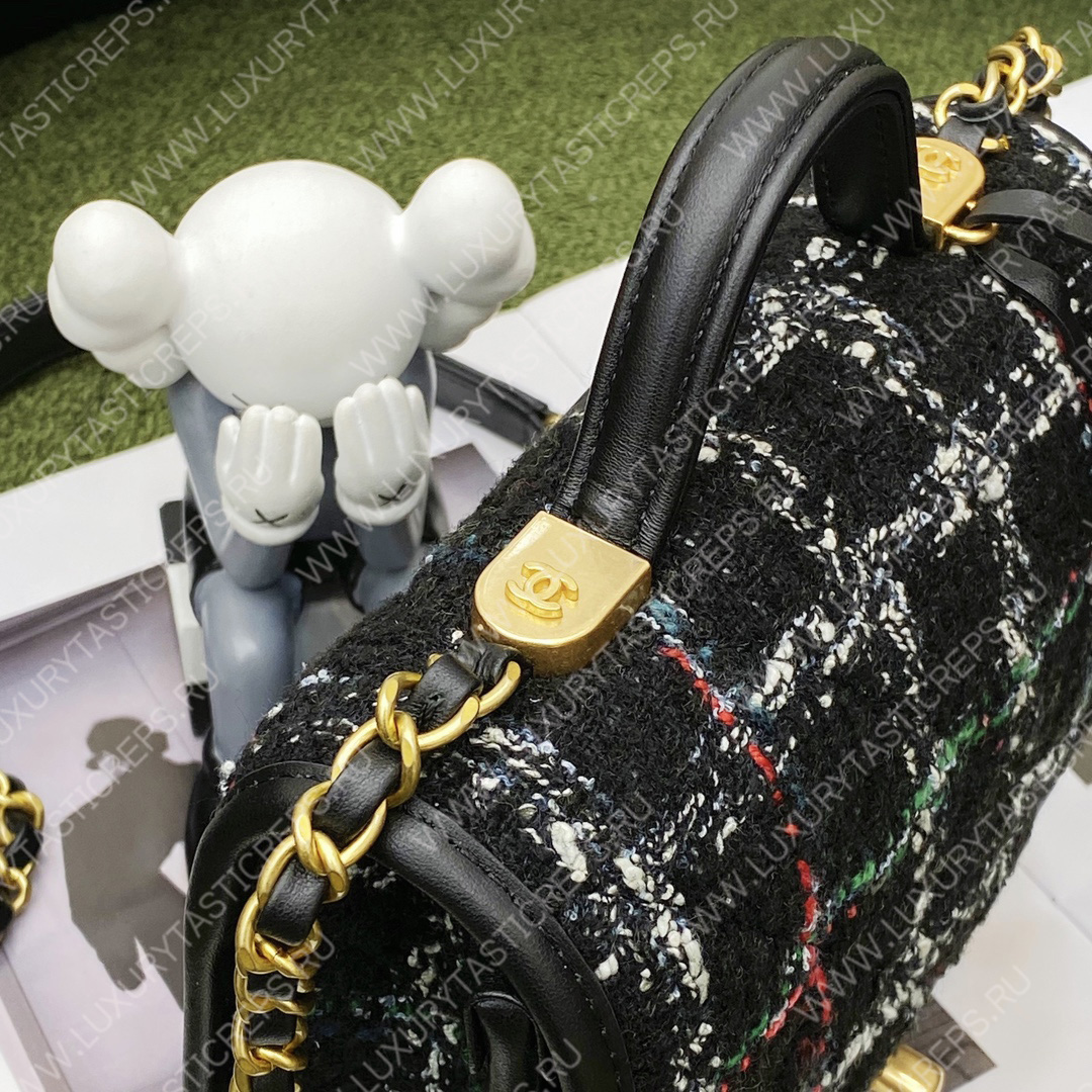 Ch*el mini flap bag with top handle  black as3653