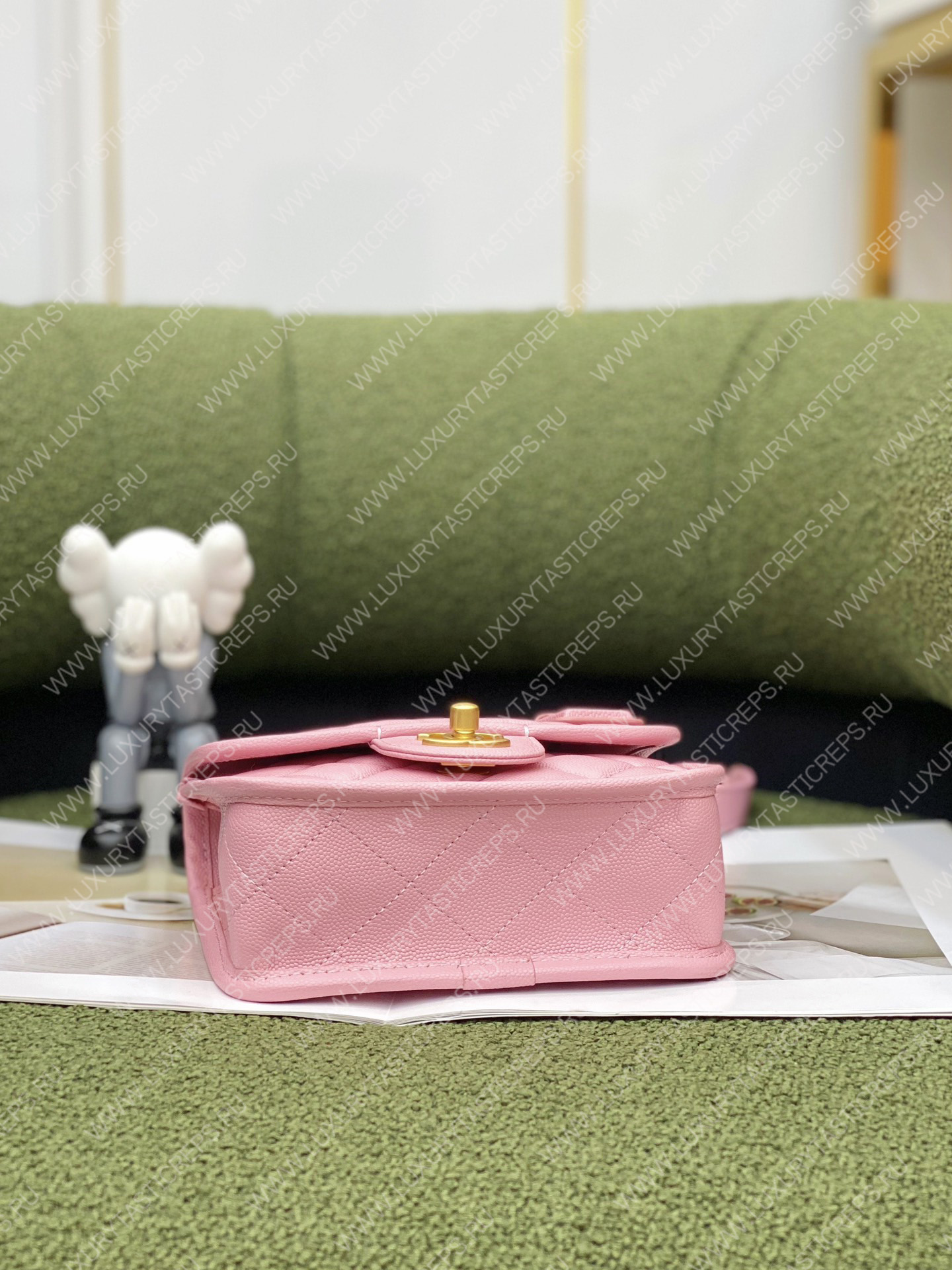Ch*el mini flap bag with top handle pink as3653