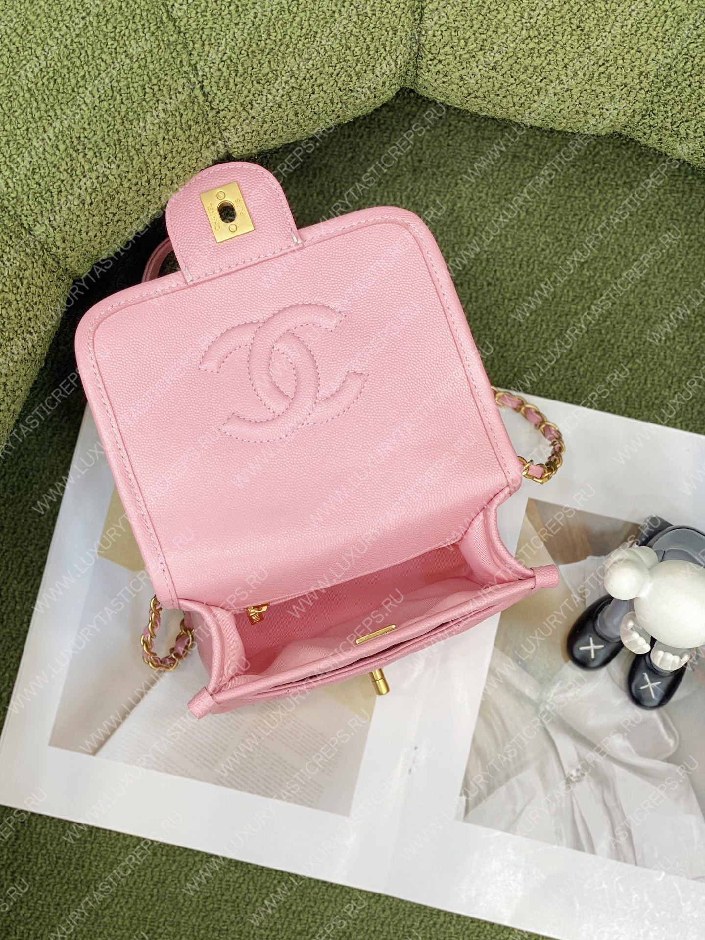 Ch*el mini flap bag with top handle pink as3653