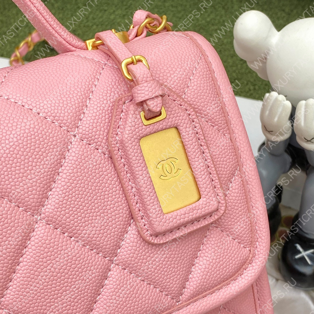 Ch*el mini flap bag with top handle pink as3653