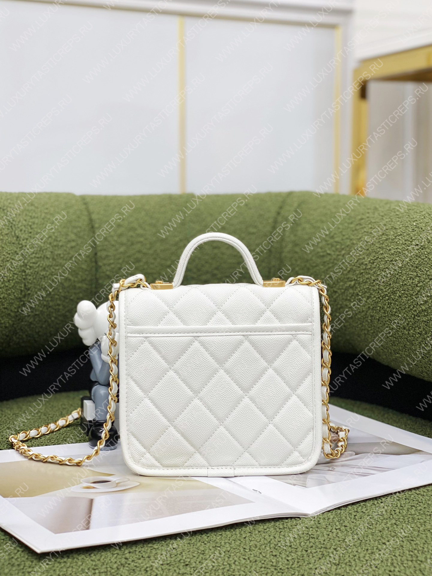 Ch*el mini flap bag with top handle white as3653