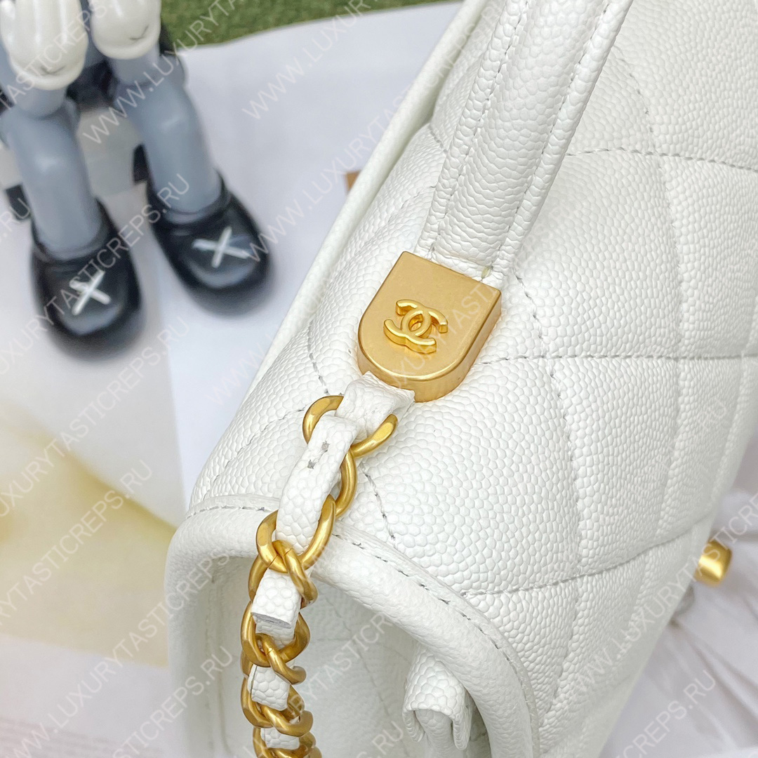 Ch*el mini flap bag with top handle white as3653