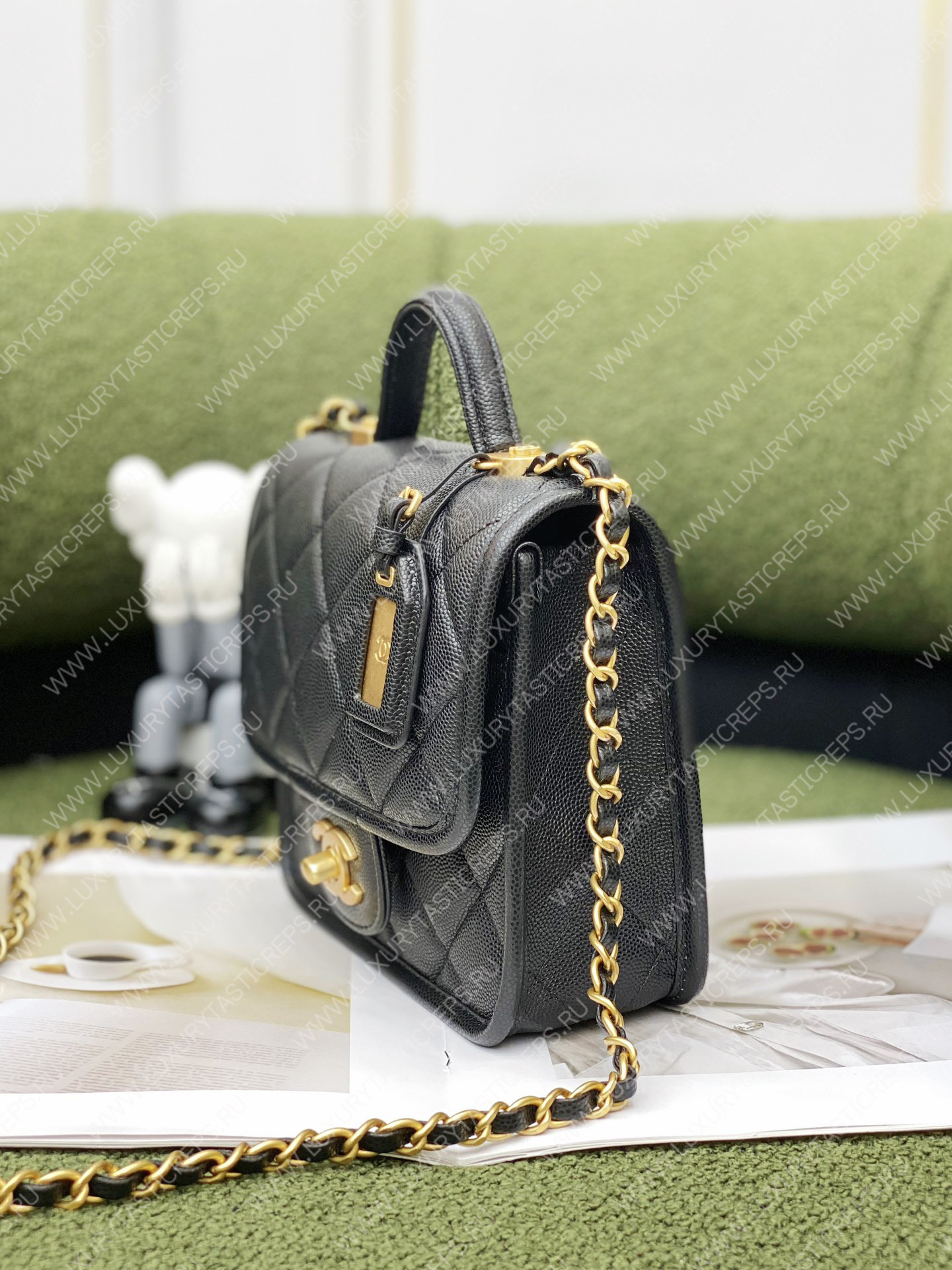 Ch*el mini flap bag with top handle black as3653
