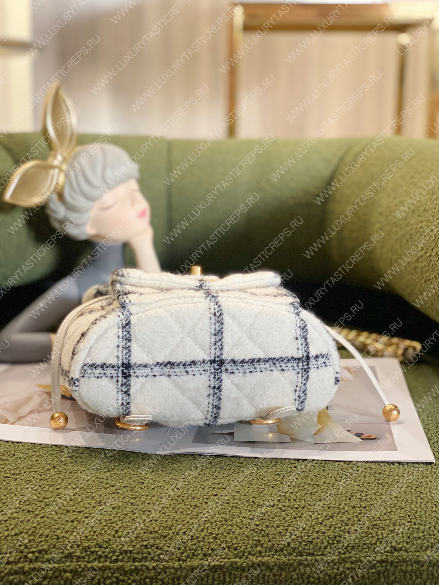 Ch*el backpack wool tweeted white & grey as3615