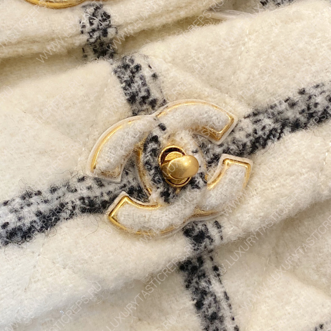 Ch*el backpack wool tweeted white & grey as3615