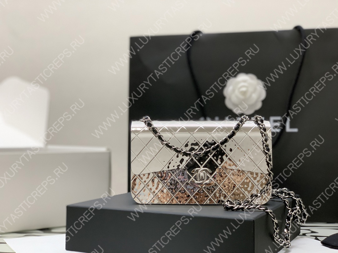 Ch*el small evening bag silver as2514