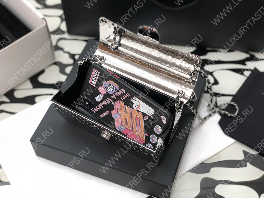 Ch*el small evening bag silver as2514