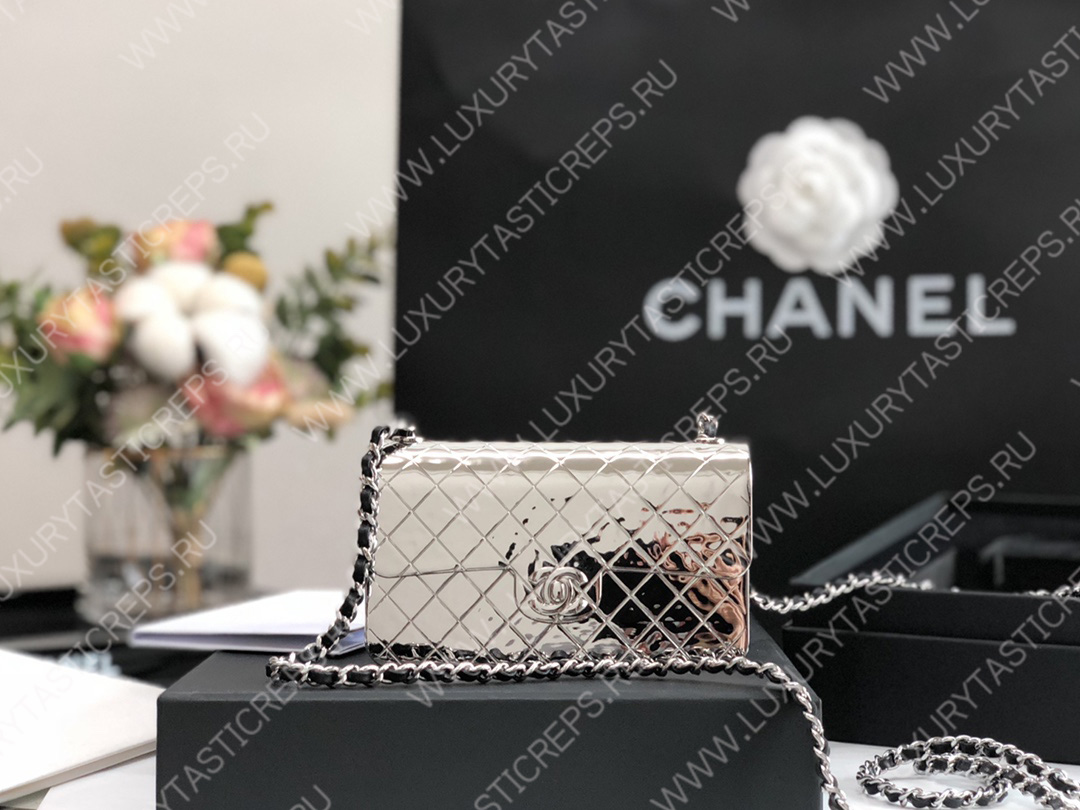 Ch*el small evening bag silver as2514