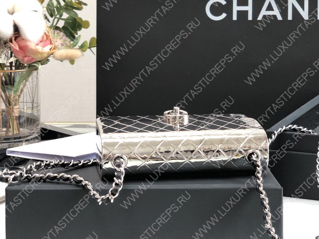 Ch*el small evening bag silver as2514