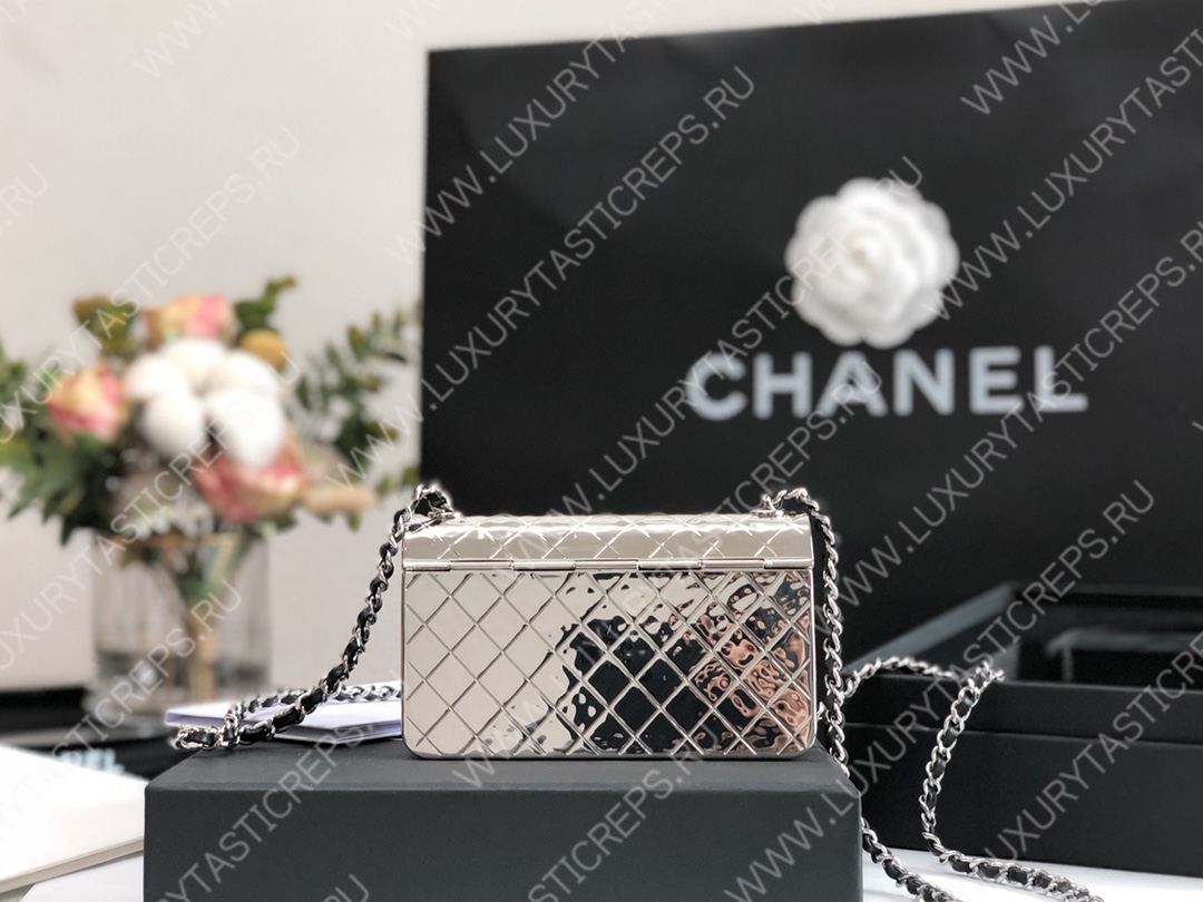 Ch*el small evening bag silver as2514