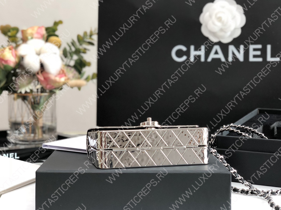 Ch*el small evening bag silver as2514