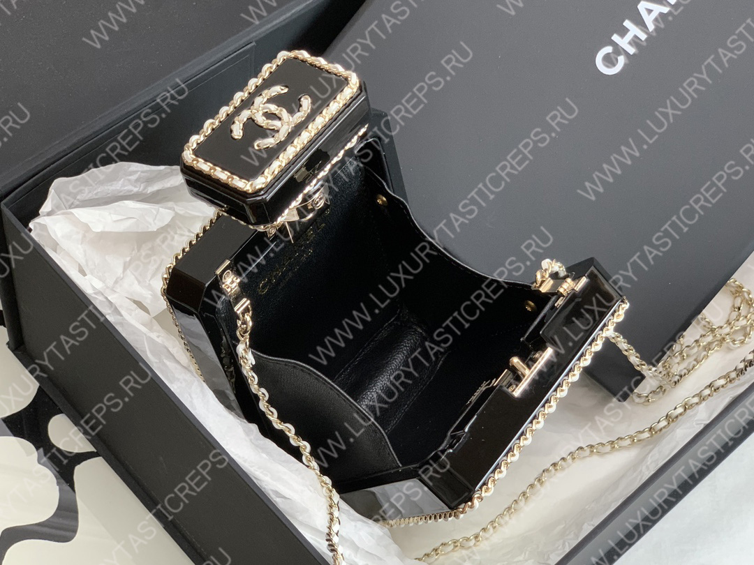 Ch*el evening clutch perfume bottle bag metal white as3246