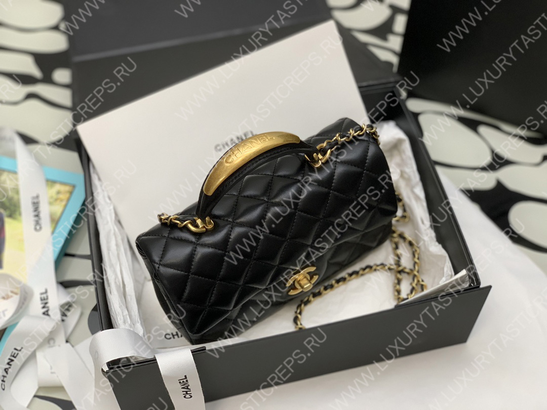 Ch*el mini flap bag with top handle black as2431