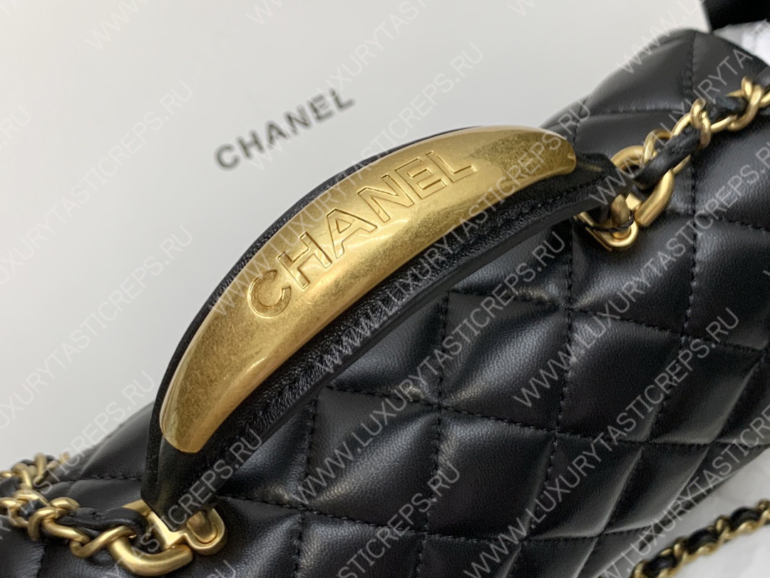 Ch*el mini flap bag with top handle black as2431