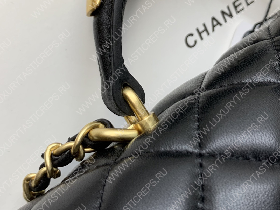 Ch*el mini flap bag with top handle black as2431